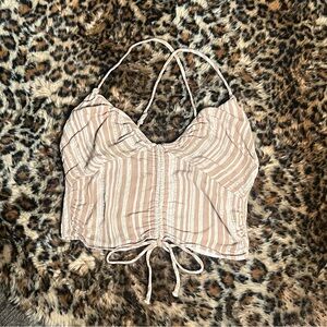 Tan & White Cropped Tie Front Cami